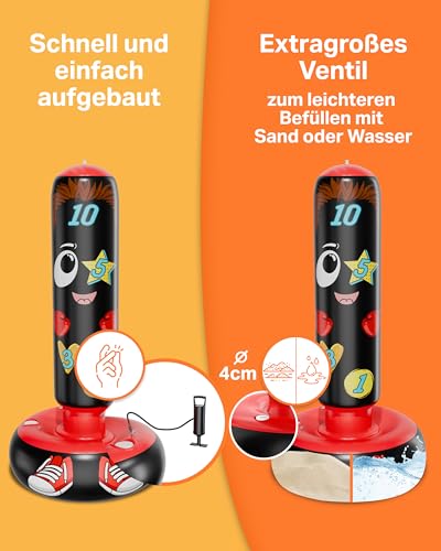 AVENTERA® Boxsack Kinder Stehend 3-12 Jahre (160cm Mit Lerneffekt) - 4-In-1 Set - Kinderboxsack Für Training, Bewegung & Motorik - Geprüfte Qualität