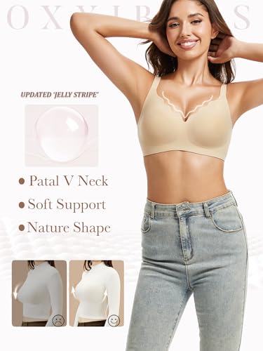 Image of Smooth V Jelly Bras for Women No Underwire Seamless Plunge Bralettes T Shirt Sleep Everyday Bra with Bra Extender