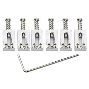 Material: Metal alloy with precise digital CNC processing technic, durable and stable Features: The roller saddles help prevent string breakage, improve tone and sustain and keep your guitar in tune Application: Replacement metal saddles for Strat tr...