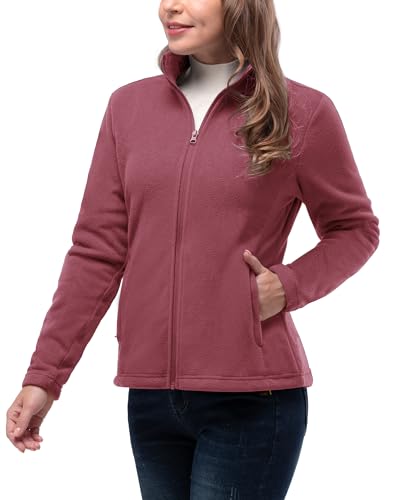 33,000ft Womens Fleece Jackets Ladies Lightweight Warm Full Zip Coat Breathable Microfleece Ladies Sweater Casual Long Sleeve, Ideal for Travelling Outdoor Sport, Rust Red XL