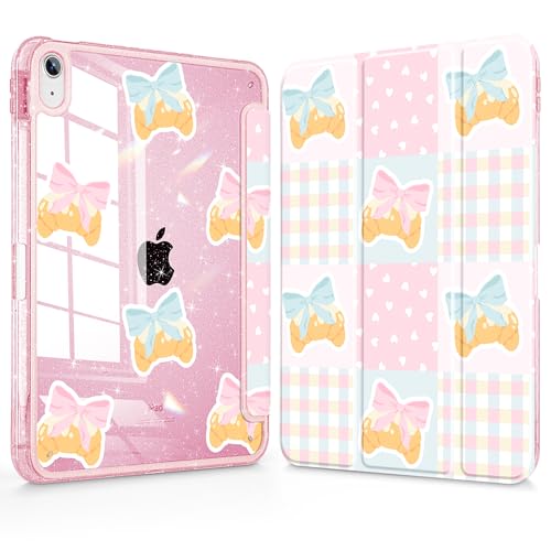 Coque iPad 11 2025 paillettes transparente rabattable avec motif croissants kawaii