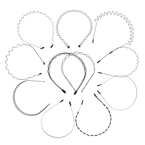 12Pcs Sports Headband for Boys Lightweight Hair Hoops for Face Washing Makeup Sports Stylish Wave Design Comfortable Elastic Hair Holders