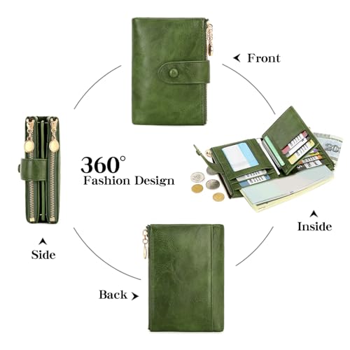 Small Wallets for Women Leather RFID Blocking Bifold Double Zipper Pockets Wallet Card Case Purse with 2 ID Windows3