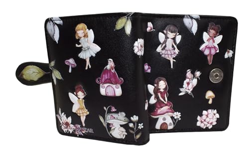 Shag Wear Fairy Garden Small Wallet for Teen Girls and Women Enchanted Forest Fantasy Design Vegan Leather Bifold with Card Slots and Coin Pocket Black 4.5
