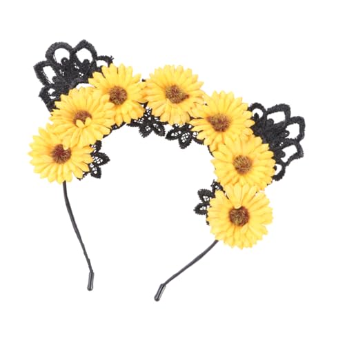 FRCOLOR 1 Diadema De Halloween Accesorios Para El Cabello Diadema De Encaje Con Orejas De Gato Diadema De Girasol Aros Para El Cabello Textil Amarillo