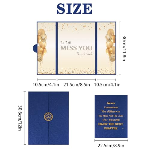 Image of DARUNAXY Blue Gold Farewell Party Decorations, We Will Miss You Very Much Alternative Signature Guest Book for Men Women Going Away Gifts Signing Card Board for Retirement Graduation Party Supplies