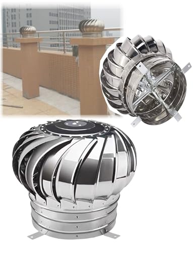 Rejilla de ventilación de techo de acero inoxidable – Turbina eólica giratoria, ventilación de ático, tapa de escape de chimenea resistente a la intemperie para uso doméstico e industrial