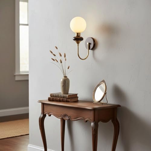 Aplique de pared de madera vintage con pantalla de vidrio en U 8
