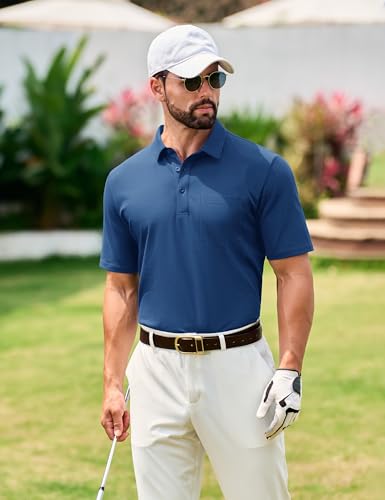 TACVASEN Mens Polo Golf Shirts with Pocket Pique Cooling Performance Moisture Wicking Polo Shirts2