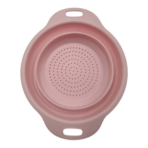 Collapsible Colander – Pastel Assorted Colours – Space-Saving Folding Strainer for Kitchen, Camping & Caravanning – 23.5cm Diameter – PP & TPR (Pink)