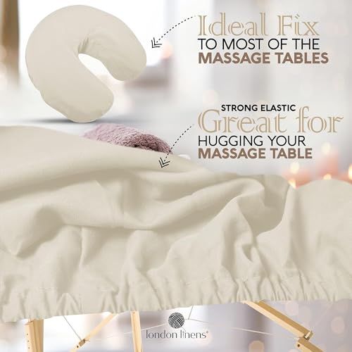 LONDON LINENS Pack of 2 Soft Microfiber Massage Table Sheets 3 Piece Set - Includes Massage Table Cover, Massage Fitted Sheet, and Massage Face Rest Cover (Cream) - Thumbnail 4