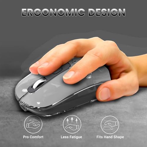 Image of ANT OM140 PRO Ultra Lightweight Transparent Wireless Mouse 2.4GHz & Bluetooth 5M Range RGB Lighting, Rechargeable Battery, Slim Portable Mouse for Laptop, PC, MacBook, Chromebook, iPad, Tablet -Black