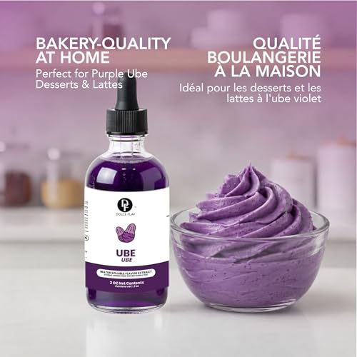 Image of Dolce Flav Purple Ube Extract - 2 Ounce Water-Soluble Kosher, Sugar-Free, Concentrated Sweet Purple Ube Flavoring & Syrup for Baking, Lattes & Ice Cream, Includes Measured Dropper