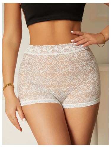 Image of WDIRARA Women's Plus Size Sheer Lace Boyshorts Underwear Sexy High Waisted Boxer Briefs Panties