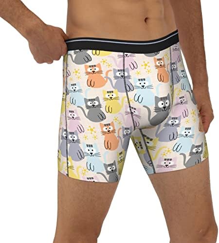 ZOPIPUQD Cute Cat Pattern Men'S Boxer Brief Long Leg Underwear Fashion Briefs For Men Adult Teens