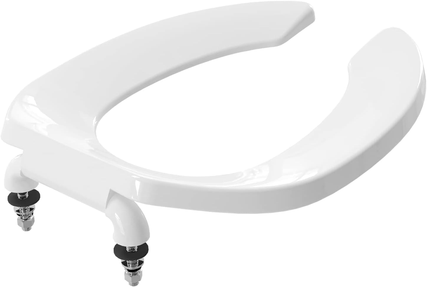 Commercial Heavy Duty Open Front Toilet Seat Without Cover, Thickened Material, Never Loosen, ELONGATED, White (18.5”), 1-Pack