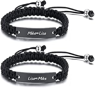 XUANPAI Personalised Engraved Couple Bracelets: Customised Handmade Braided Matching Couple Bracelets His Queen Her King Bracelet Loving Gifts Valentine's Day Birthday Anniversary Adjustable Bangles Unisex for Women and Men