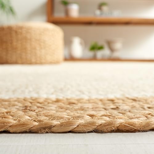 Image of Jute Round Rug Off White - 180 cm Handwoven Boho Braided Carpet, Natural Fiber Area Rug for Living Room, Bedroom, Dining & Patio - Eco-Friendly Durable Floor Mat