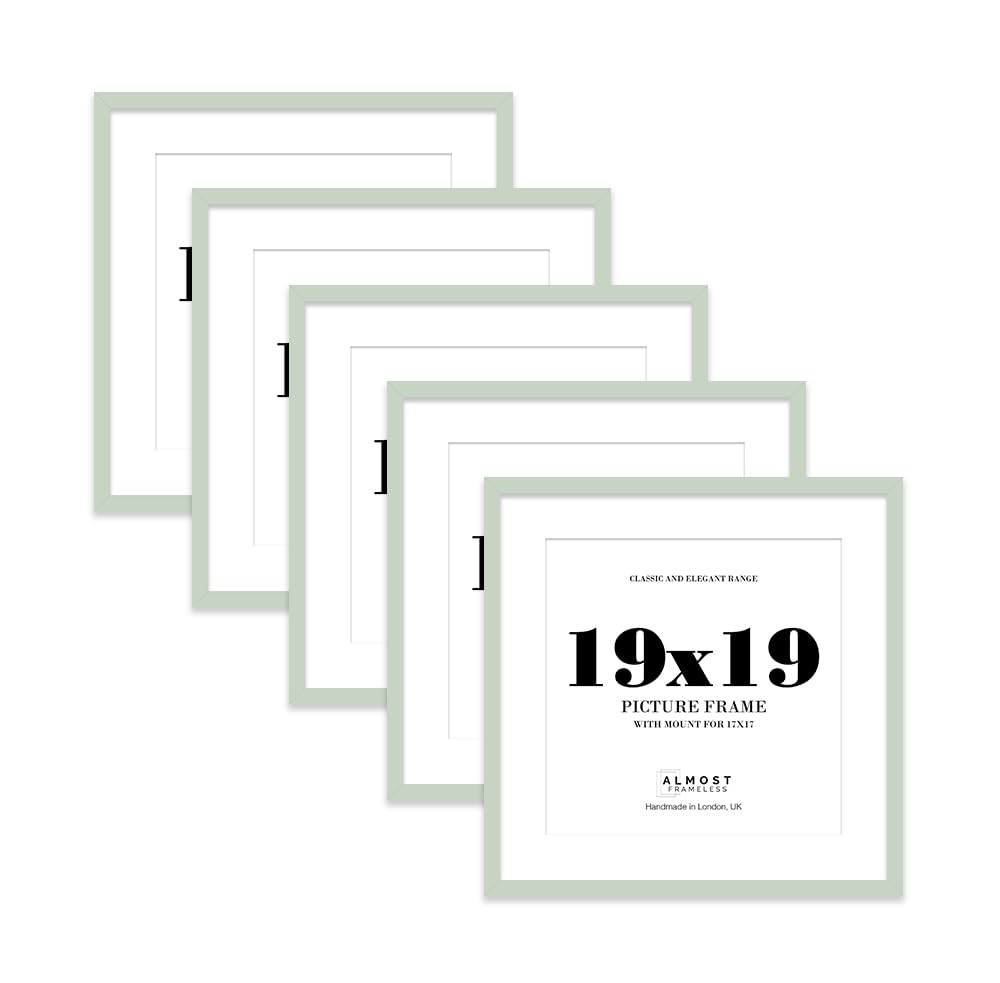19x19 Mint Green Picture Frame with Mount for 17x17 Photos, Prints - Modern Square Wall Frame, Set of 5