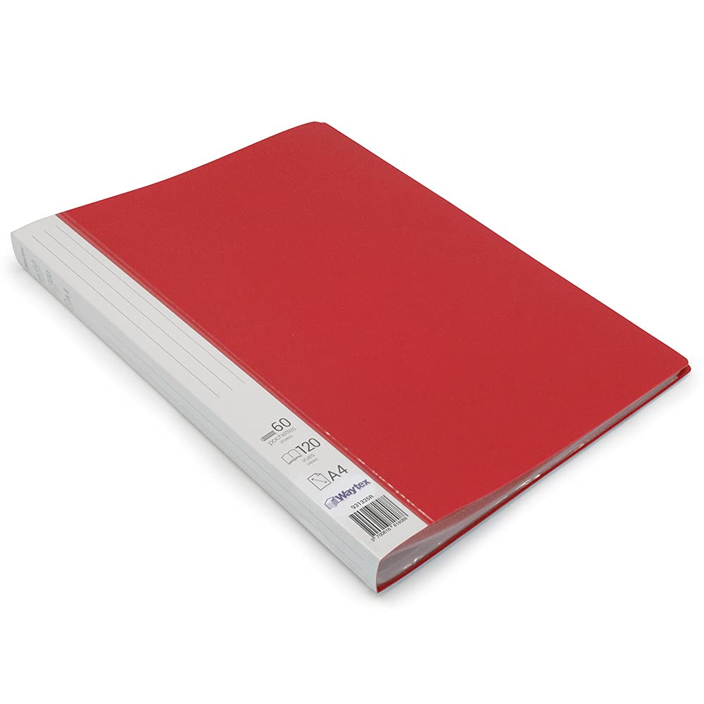 Waytex 931335R A4 Document Protector 120 Pockets Premium Polypropylene Opaque Identifiable - 60 Transparent Pockets - Red