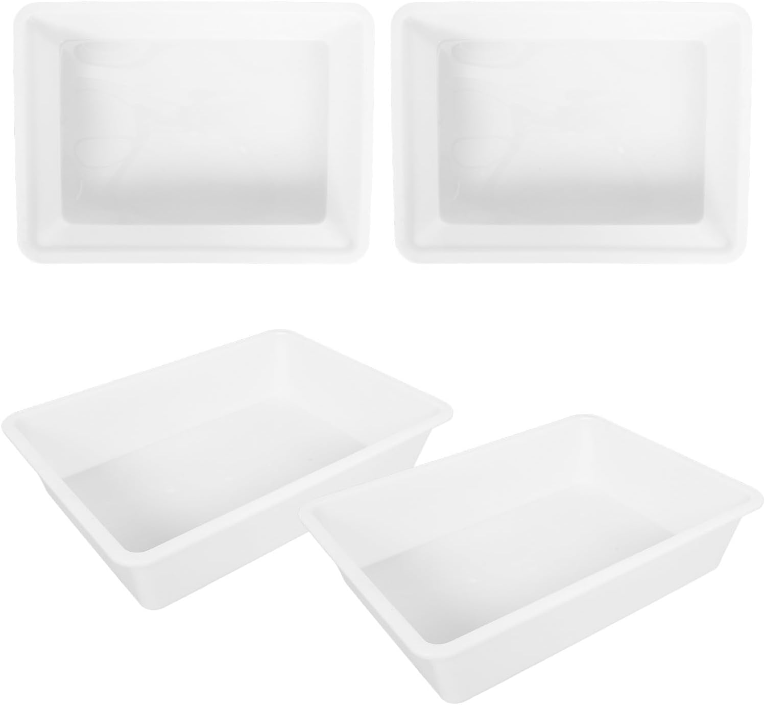 4pcs Rectangular Plastic Kitchen Wash Tub for Fruits and Vegetables, Heavy Duty White Prep Basin with Smooth Surface for Convenient Daily Use in Countertop Cooking Spaces