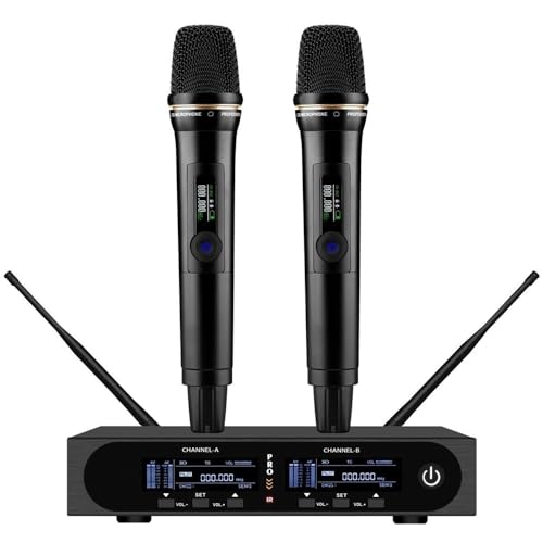 Generic Wireless Microphone System, All Metal Dual UHF Cordless Mics of Handheld, 492ft Range, Ideal for Church, Conference and Karaoke, DJ, Wedding, Black, BOLY-6300