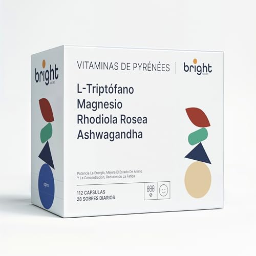 Triptófano con Magnesio y Rhodiola Rosea + Ashwagandha - Vitaminas de Pyrenees para el Bienestar y Equilibrio Emocional, reduce los niveles de Cortisol | 28 Dosis diarias