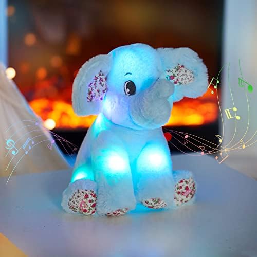 Bstaofy Musical Light Up Elephant Plush Blue Cozy Floppy LED Stuffed Animals Lullabies Nightlight Bedtime Toy for Kids Birthday for Toddlers (Music) 5 41M 01G2V3L. AC