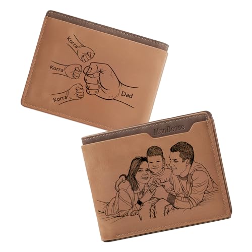 Imagen de JONZIN Carteras para Hombre Personalizadas con Foto y Texto Cartera de Cuero Plegable con Láser Regalos Personalizados para Papá