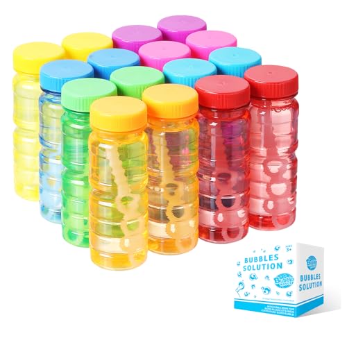 OMNISAFE 16 Pack 4oz Bubbles Bulk Bottle, Small Bubble Wands Set for Kids, Colorful Bottle of Bubble Kit, Novelty Summer Toy for Toddlers, Birthday Bubble Themen Party Favor Toy