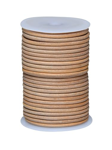 Cords Essentials Round Leather String Cord 4mm Distressed Natural 11 Yards