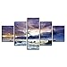 Produktbild axqisqx Leinwand Hd Druck Malerei Modulare Moderne Wohnkultur 5 Panel Sonnenuntergang Dämmerung Himmel Meer Wandkunst Poster Wohnzimmer Bilder