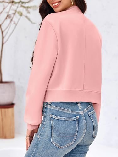 Image of Tankaneo Womens Cropped Bomber Jackets Casual Button Down Long Sleeve Stand Collar Varsity Shacket Coats