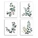 KAIRNE 4er Set Moderne Poster Set Wohnzimmer,Aquarell Grüne Blätter Bild,Premium Rosa Blumen Pflanze Wandbild,Stilvolle Eukalyptus Grüne Pflanzen Bilder für Schlafzimmer Büro Deko Leinwand,Ohne Rahmen