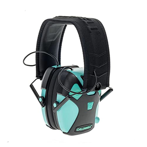 Caldwell E-MAX Pro Electronic Hearing Protection 23-24 NRR - Adjustable Lo Pro Earmuffs for Shooting, Hunting and Range, Aqua, Adult