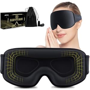 Widened 3D Sleep Mask for Big Head Lash Extensions, 100% Blackout Eye Mask for Sleep, Washable Soft Light Sleeping Mask with Adjustable Strap for Men, 0 Pressure Eye Cover with Earplug (Black)