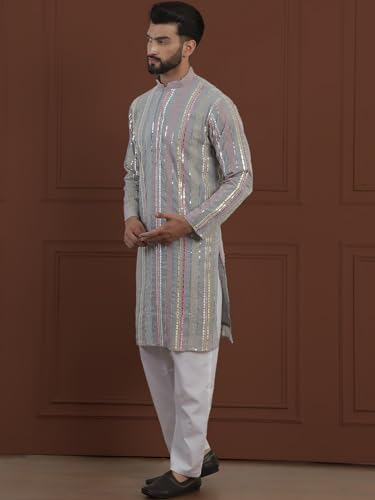 Sojanya Luxe (Since 1958) Men'S Georgette Sequinned Mirror Embroidered Kurta With Pyjama3