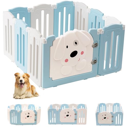 Aoole Foldable Dog Play Pen Indoors, Non-Slip Sturdy Puppy Playpen with Door, 25.5