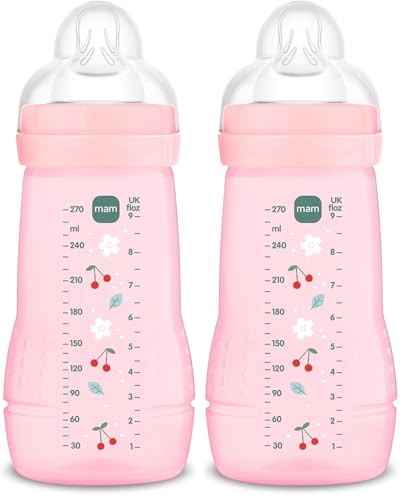MAM Biberon, 2-4 mois, 270 ml, avec tétine 2 à débit moyen en silicone, facile à tenir, facile...