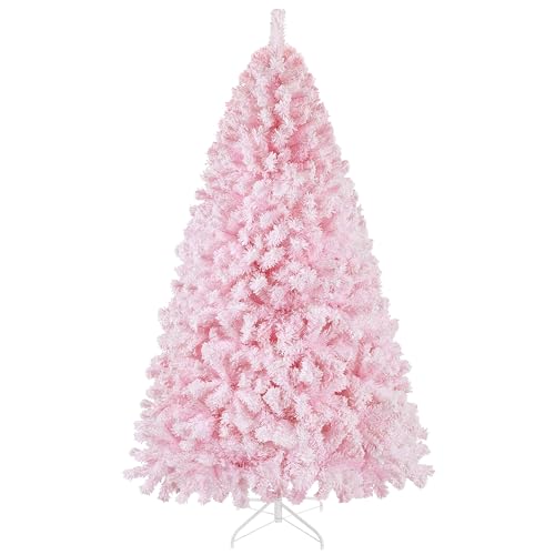 costoffs 6ft Frosted Artificial Christmas Tree 820 Premium Hinged Xmas Holiday Decorative Tree Snow Flocked Pine Tree, Pink