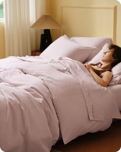 Image of Bedsure Cooling Duvet Cover King Size, Cotton & Viscose Derived from Bamboo Duvet Cover Set, PureWoven Ultra-Soft, Breathable & Lightweight Home Bedding for All Seasons (Petal Pink,104 inchx90 inch)