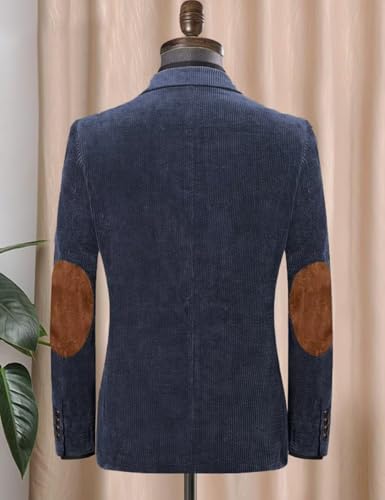 Men's Elbow Patch Corduroy Blazer Sport Coats Single Breasted Notch Lapel Vintage Jacket for Business Wedding2