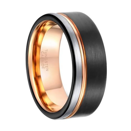 Bague fiançailles tungstène noir homme 8mm avec rainure taille 70