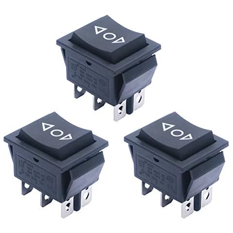 mxuteuk 3pcs 12V Latching Rocker Switch 6Pin DC DPDT Motor Polarity Reversing Rocker Switch Power Button Switch 10A ON/Off/ON 3Position Double Pole Double Throw Rocker Toggle Switches KCD4-203-JT Cover