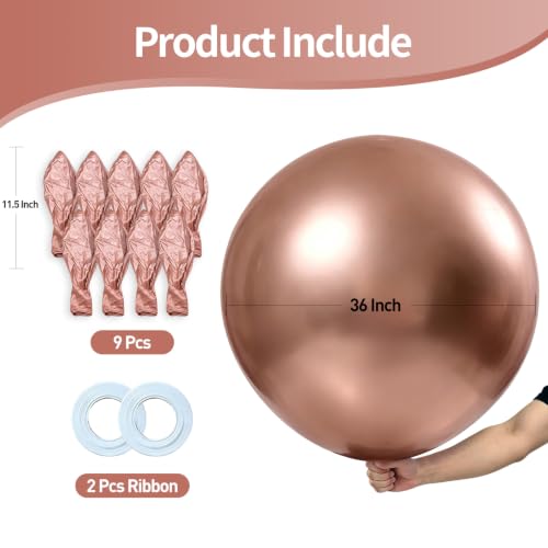 Image of KALOR Metallic Rose Gold Giant 36 Inch 9pcs Large Latex Balloons