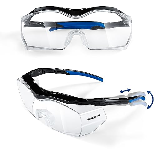 WORKPRO 2 Pack Safety Glasses, z87 Safety Goggles with Adjustable Temples, Lab Goggles with Anti Fog Coating for Outdoor Chemistry Carpentry