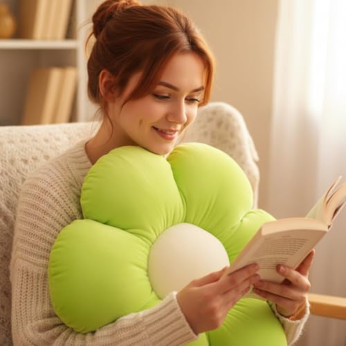 Image of AVSHUB Sunflower Pattern 6 Petal Cute Preppy Decorative Throw Pillow|Floor Cushion with Fibre Filling for Aesthetic Decoration (Green, 35CM)
