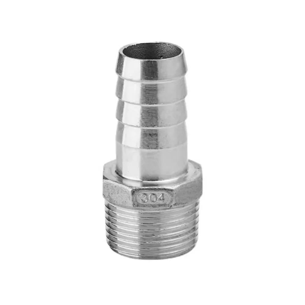 zorfar 6-50mm Hose Barb to 1/8"-2" BSPT Male Hex Nipple, 304 Stainless Steel Pipe Connector 1PCS(6mm,1/2")