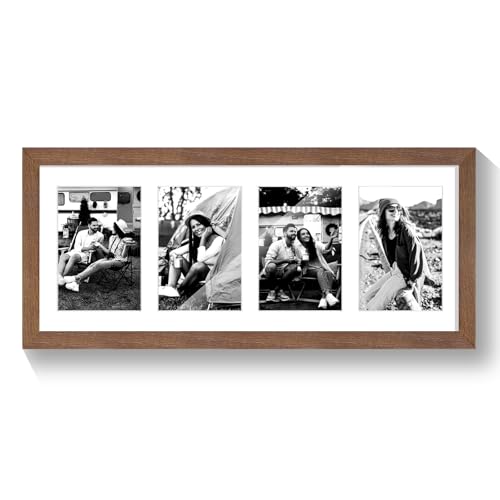 8x20 Oak Wood Picture Frame - 8x20 Photo Frame with Mat Display 4Pcs 4x6 Photos, 4x6 Picture Frame Wood, Natural Solid Wooden Picture Frames for Wall Art Photo and Prints(1 Pack, Walnut)