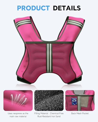 TAEVNO Weighted Vest, 12lb Weight Vest with Detachable Phone Pouch, Suitable For Women, Men,Ideal for Workouts, Strength Training, Fitness, Running, Weight Loss, Walking(Pink)